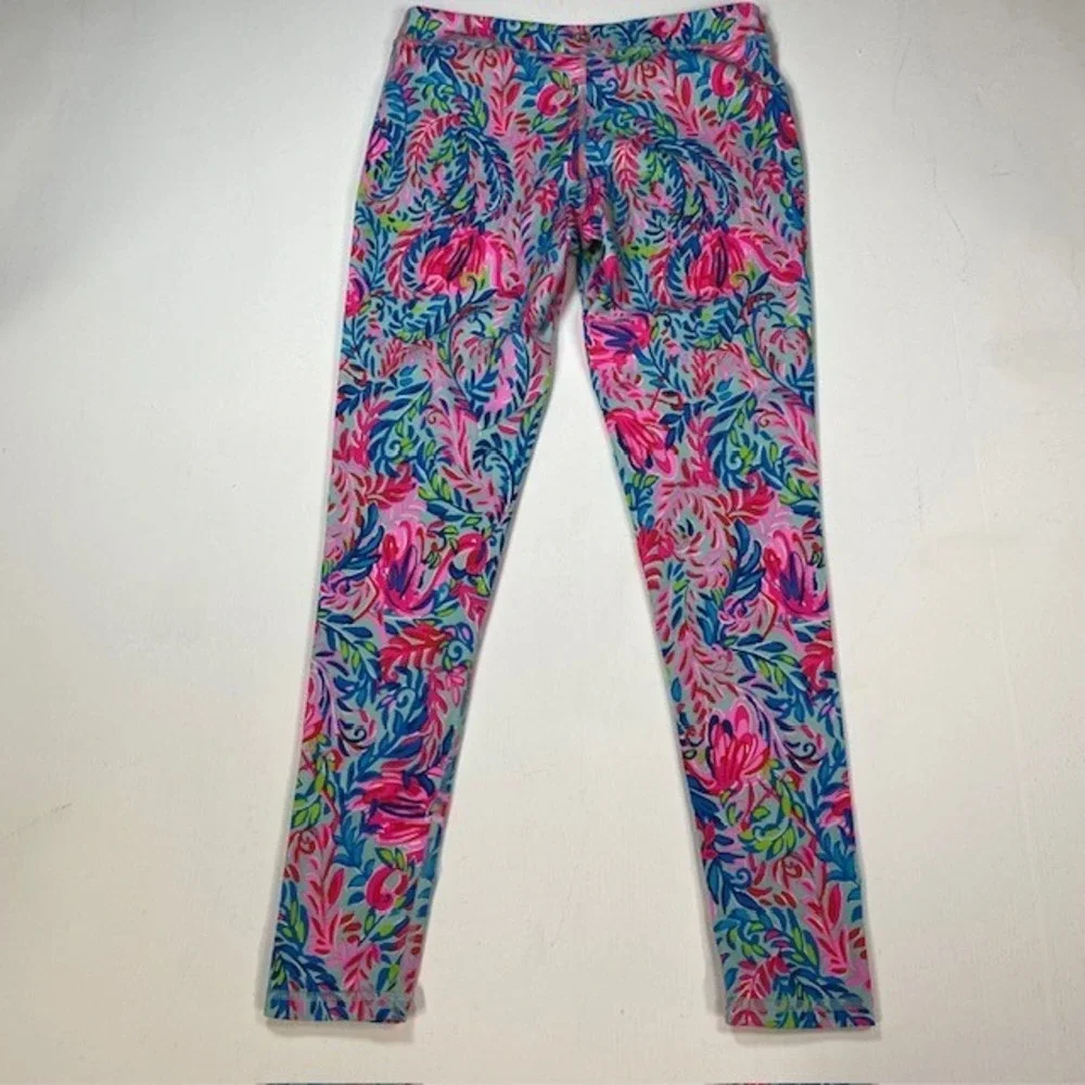 Lilly Pulitzer Luxletic Leggings XL 12-14 Floral Paisley Pink Blue 011722 Youth